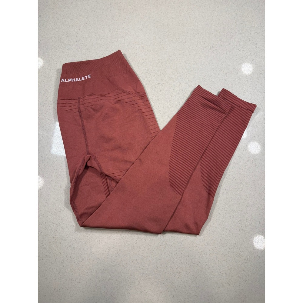 Alphalete Seamless High Waisted Leggings Small Dark Rose Rust Red Ribbed Workout